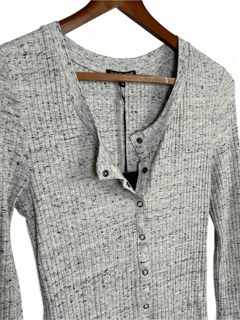 NWT David Lerner Ribbed Henley Mini Dress Light Heather Gray M Revolve - Picture 3 of 9